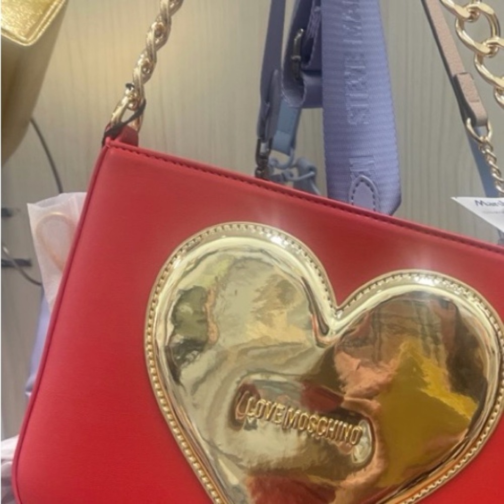 Love Moschino Red Bag with Gold Heart Accent